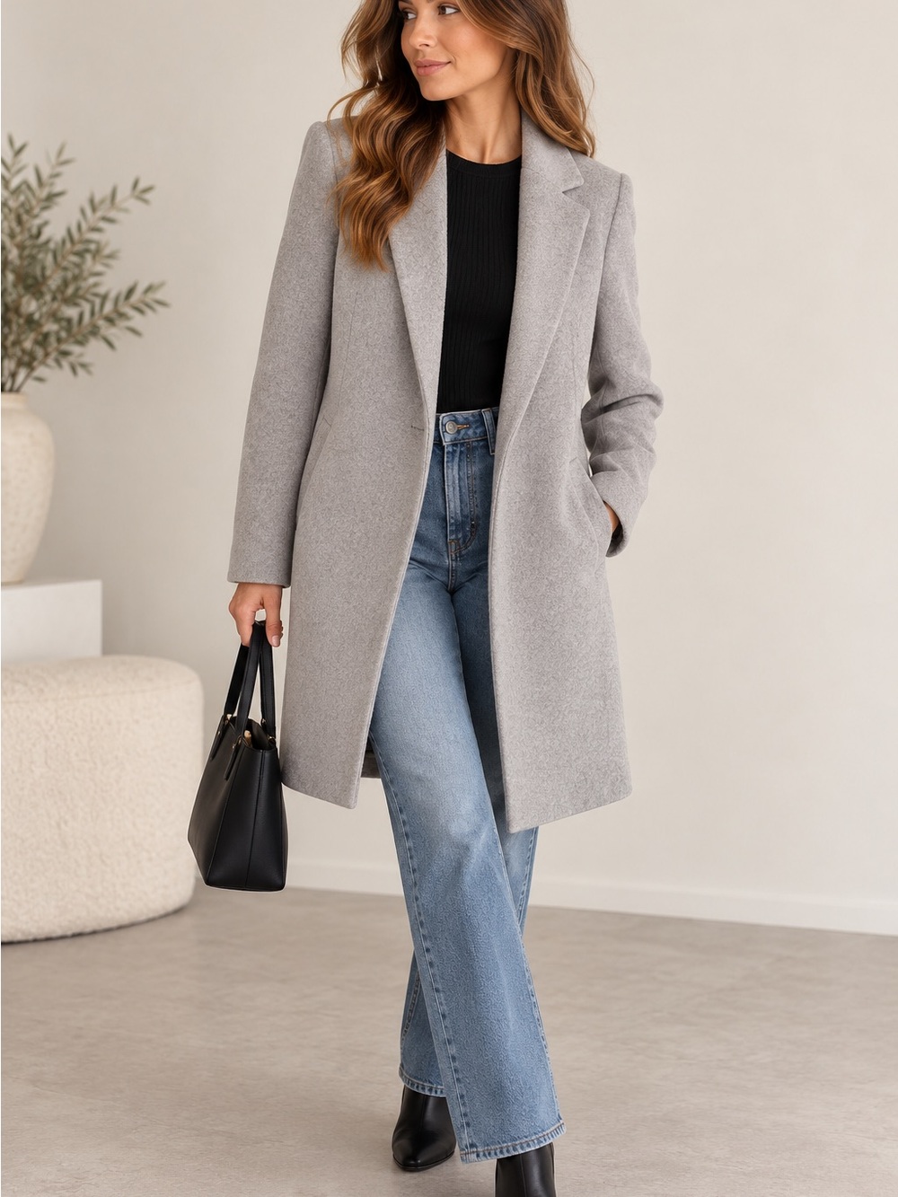 Zara Light Gray Longline Open Front Tailored Coat Notch Lapel Size Small